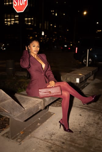 Customer photo review of Power Shoulder Fitted Suit Blazer