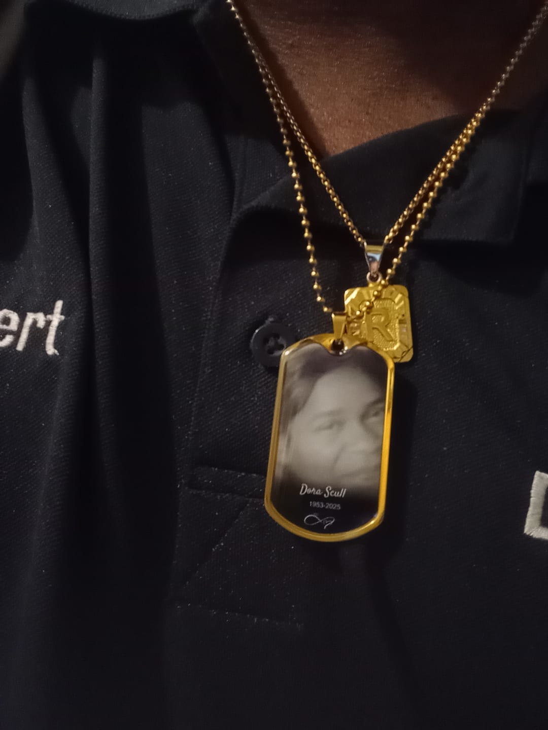 Customer photo review of Custom Name Photo Dog Tag Memorial Necklace