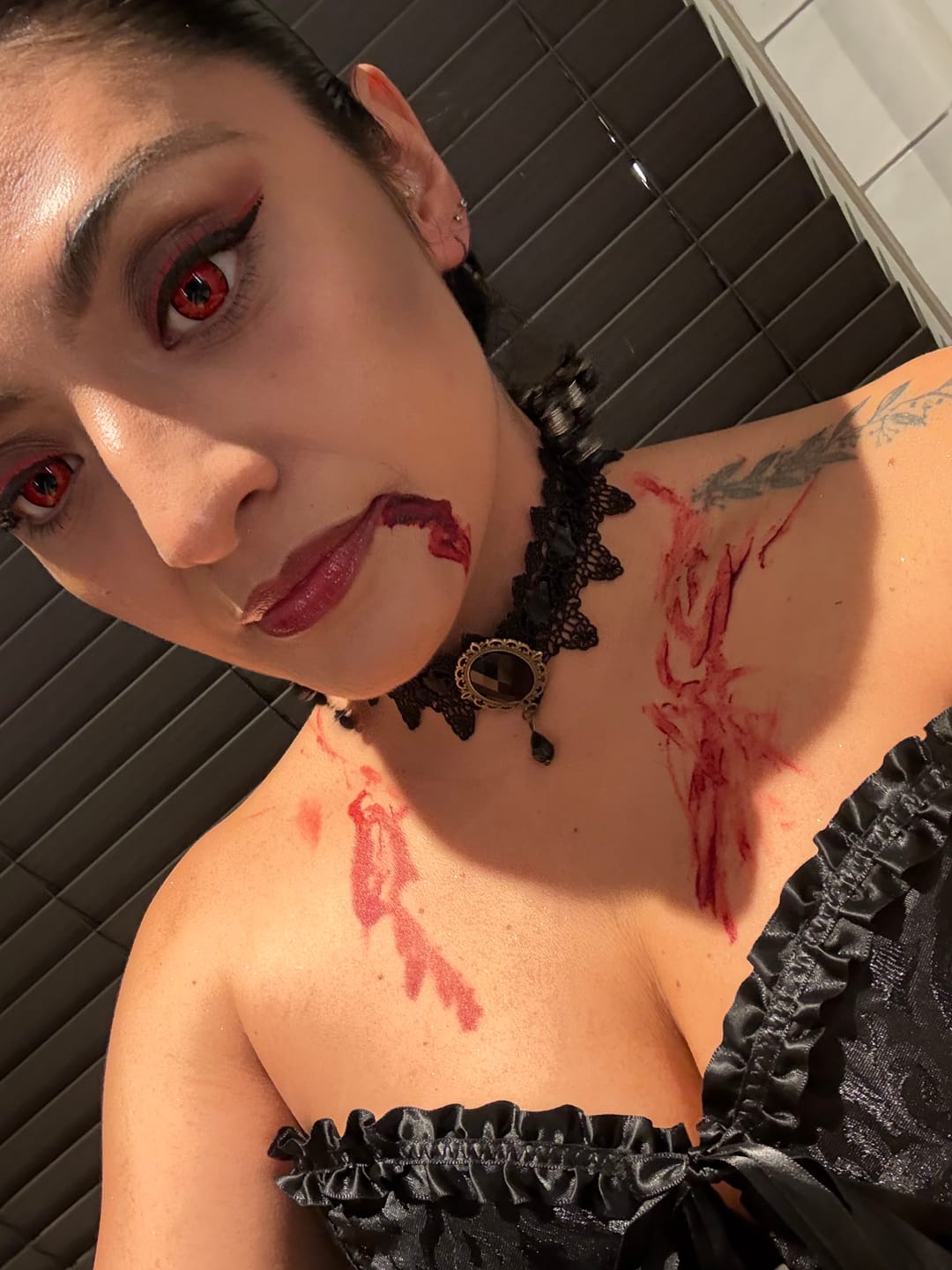 Customer photo review of Cosplay Lucifer's Eye Red Prescription Colored Contact Lenses