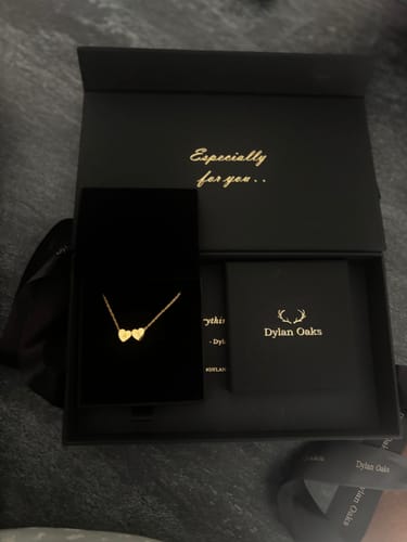 Customer photo review of Amo Heart Double Bead Necklace in Gold