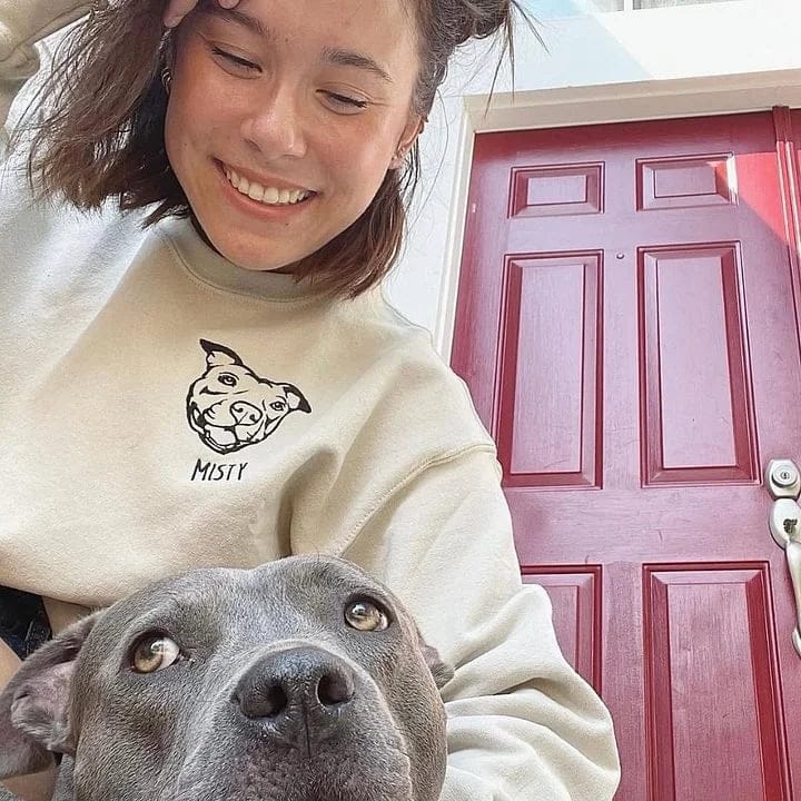 Customer photo review of Embroidered Pet Face and Pet Name on Sleeve Sweatshirt for Pet Lovers