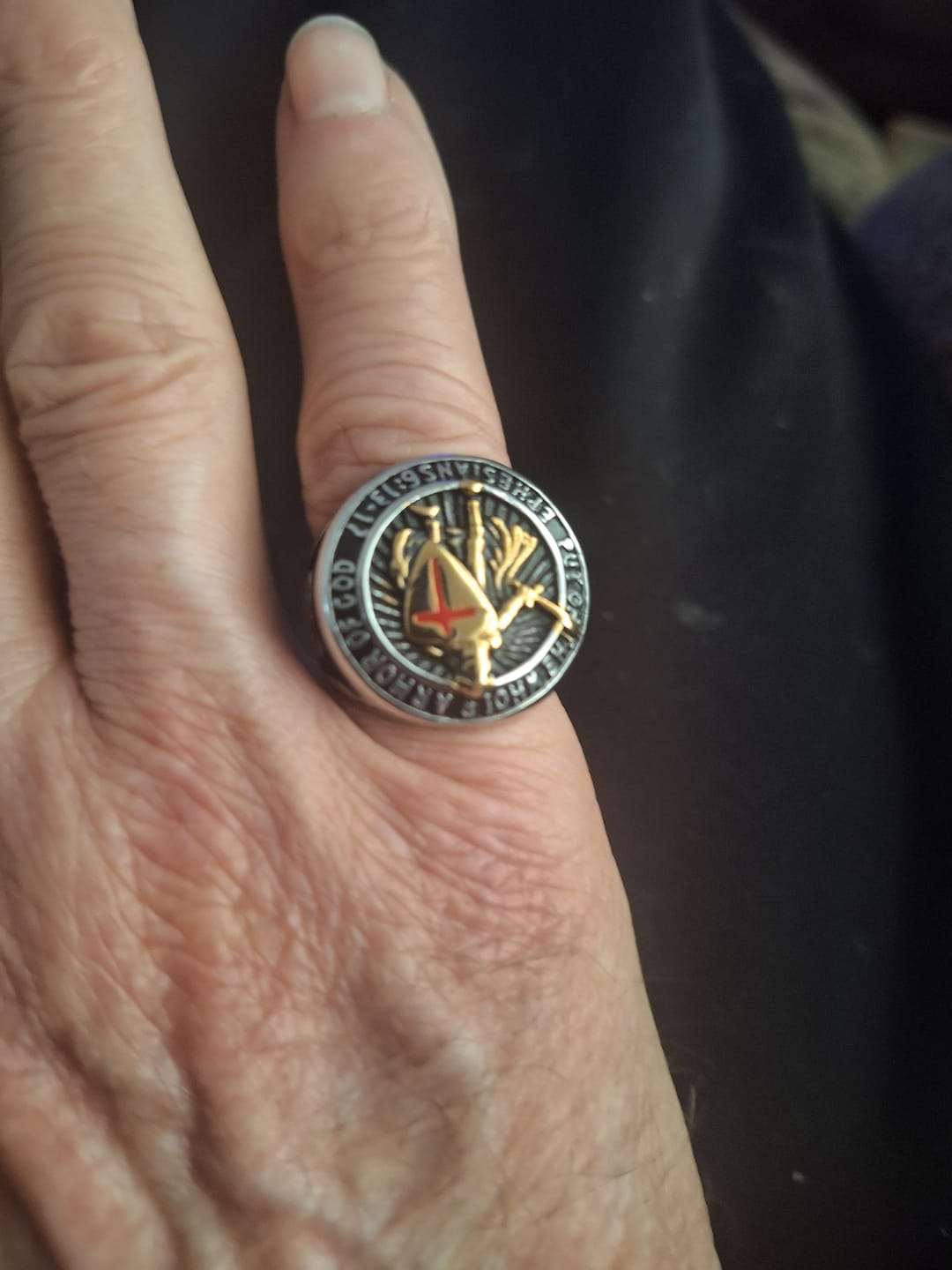 Customer photo review of Christianartworkshop Knight's Armor Shield Protection Titanium Ring