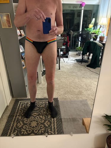 Customer photo review of Men's Sexy Rainbow Pride Mesh Bikini