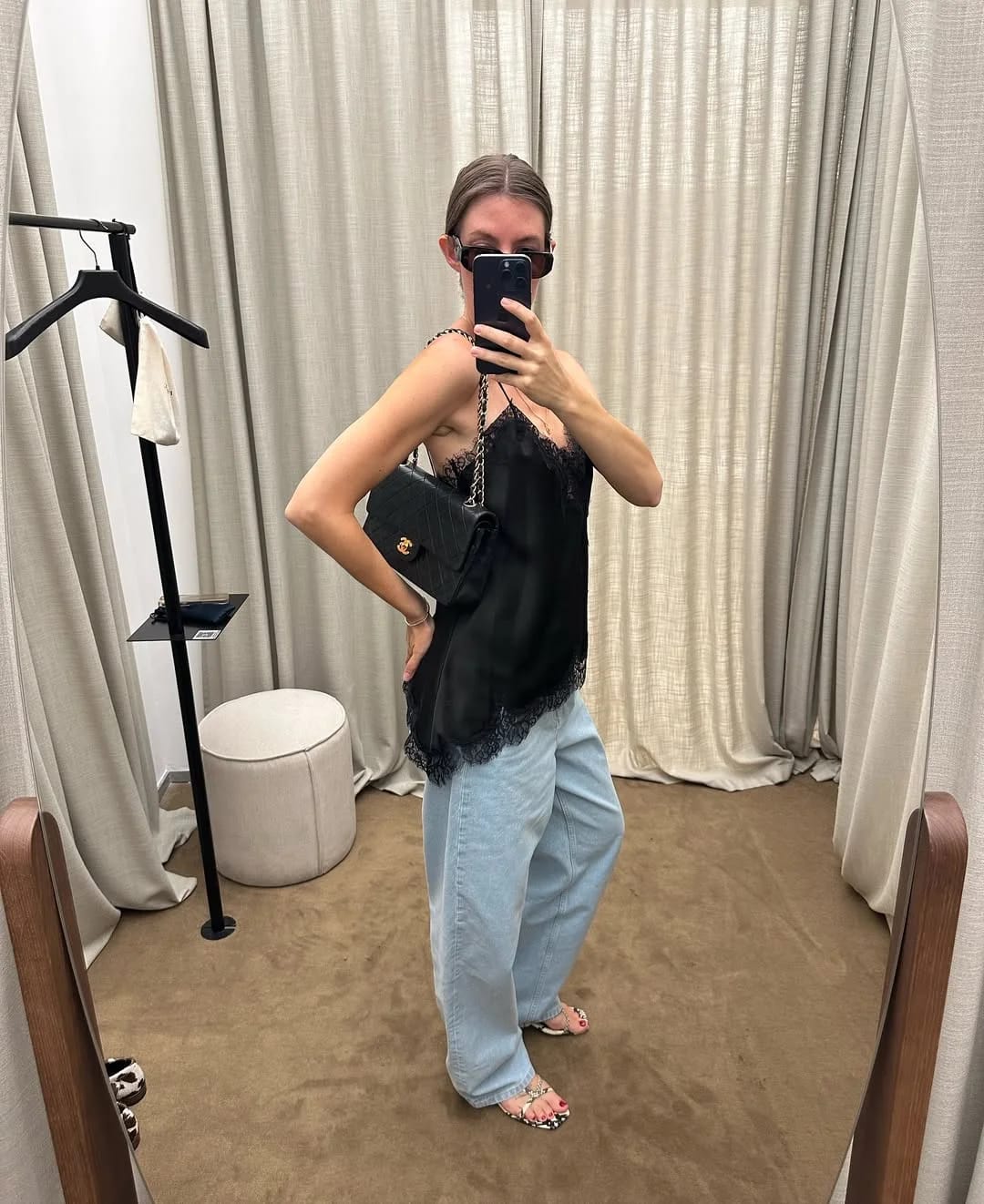 Customer photo review of Kara Asymmetric Satin Cami Top