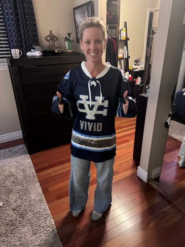 Customer photo review of Custom Navy White-Powder Blue Classic Style Hockey Jersey