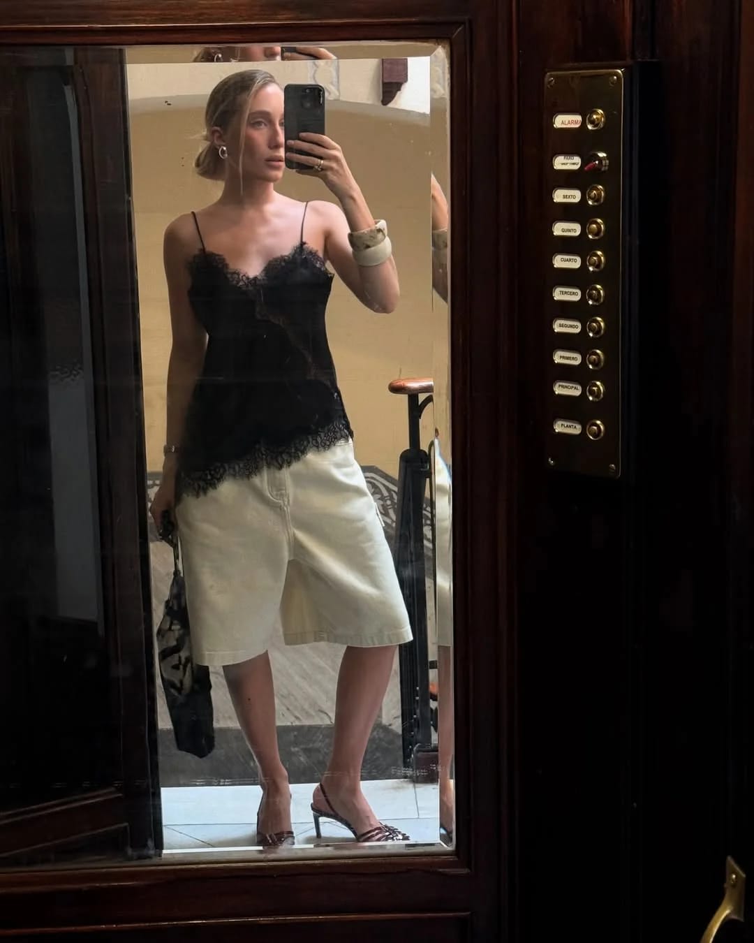 Customer photo review of Kara Asymmetric Satin Cami Top