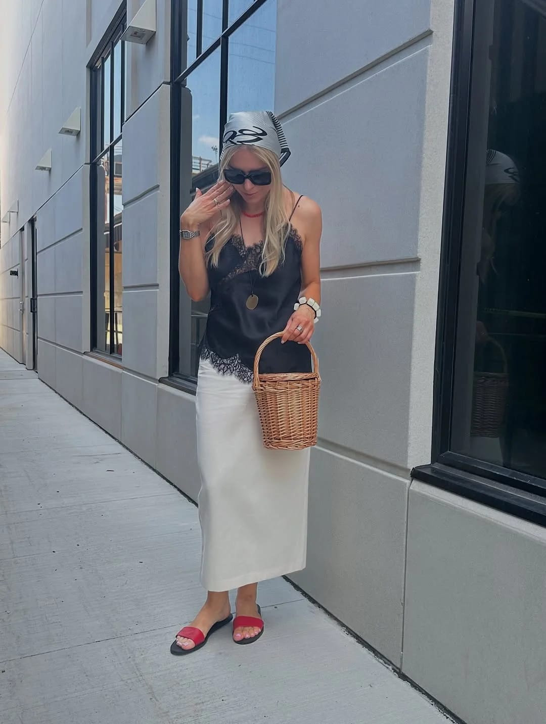 Customer photo review of Kara Asymmetric Satin Cami Top