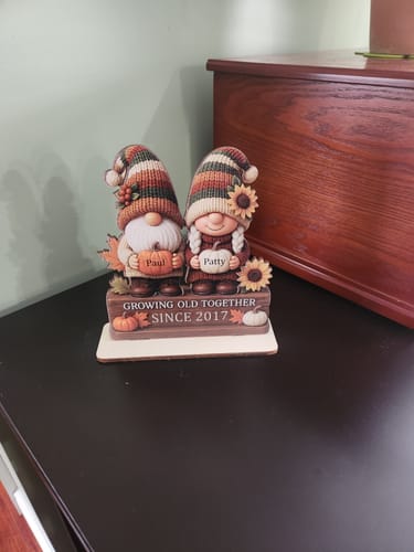 Customer photo review of Personalized "Growing Old Together" Gnome Plaque With Couple Names & Sunflowers Pumpkins Autumn's Warm Charm For Couple Gift For Grandparent