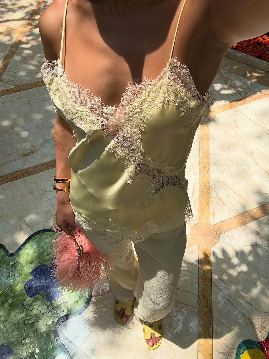 Customer photo review of Kara Asymmetric Satin Cami Top
