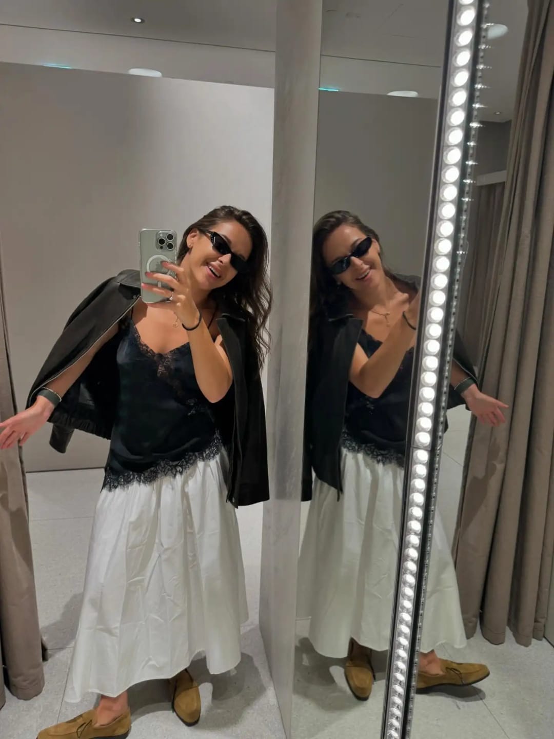Customer photo review of Kara Asymmetric Satin Cami Top