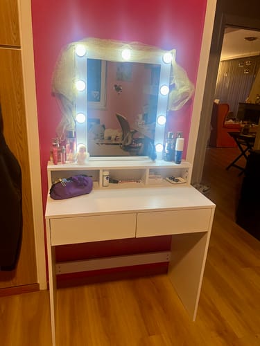 Customer photo review of Τραπέζι Μπουντουάρ Μακιγιάζ Μεικαπ Τουαλέτας Κρεβατοκάμαρας Καθρέφτης Λευκό με Φωτισμό LED Ρυθμιζόμενη Φωτεινότητα RD-T114W01