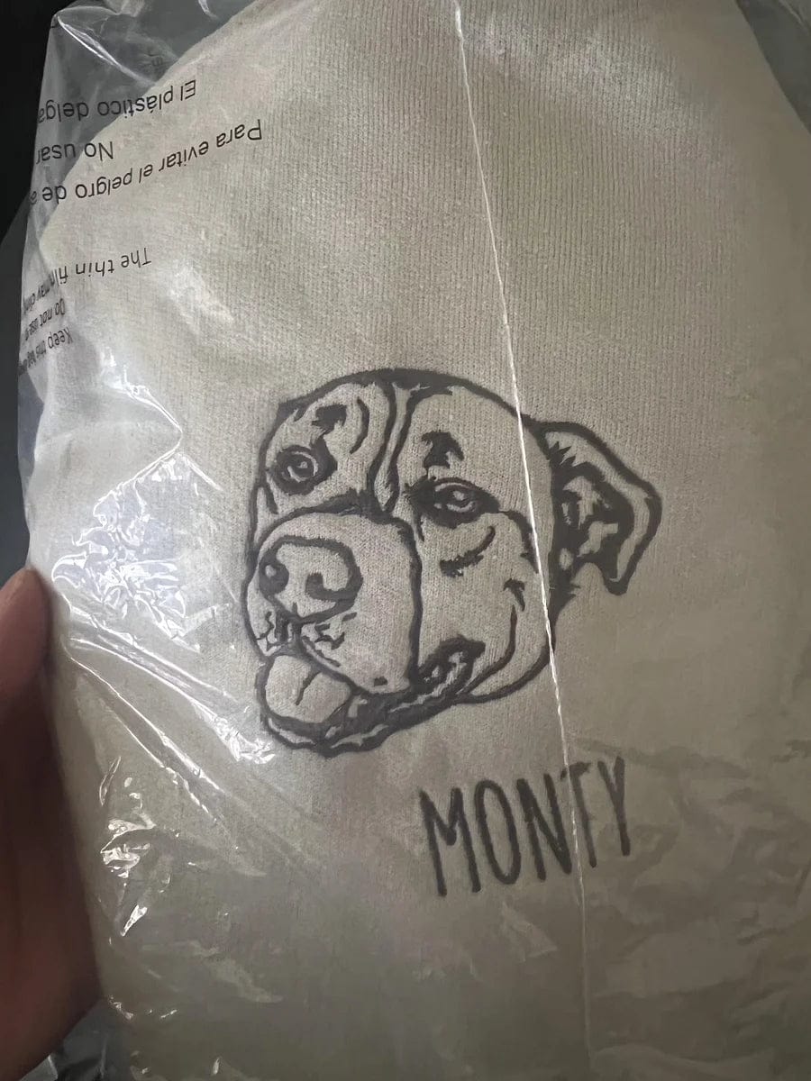 Customer photo review of Embroidered Pet Face and Pet Name on Sleeve Sweatshirt for Pet Lovers