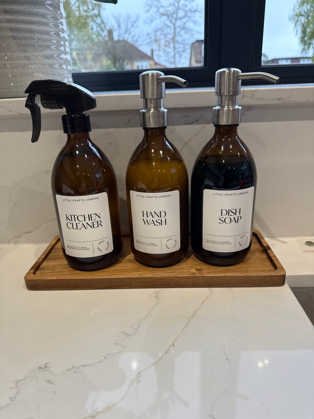 Customer photo review of Spray and Pump Set of 3 Reusable Amber Glass Bottles 500 ML