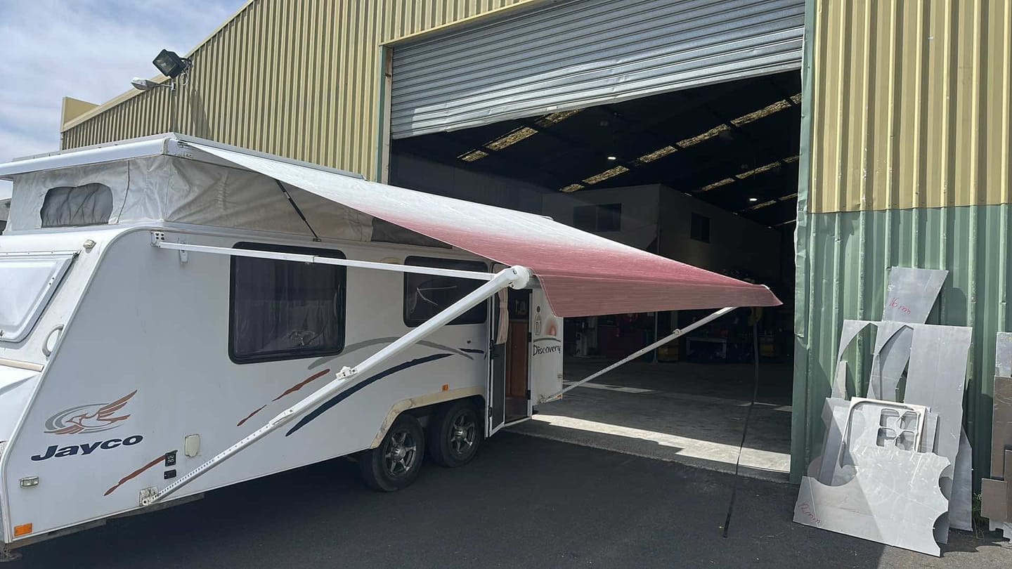 Customer photo review of Awning Replacement Vinyl - Burgundy Fade WA2005