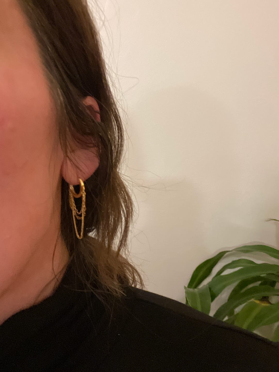 Customer photo review of Sleeper Chain Hoop Earrings
