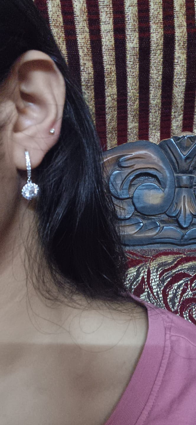 Customer photo review of Silver Zircon Drizzle Drop Earrings