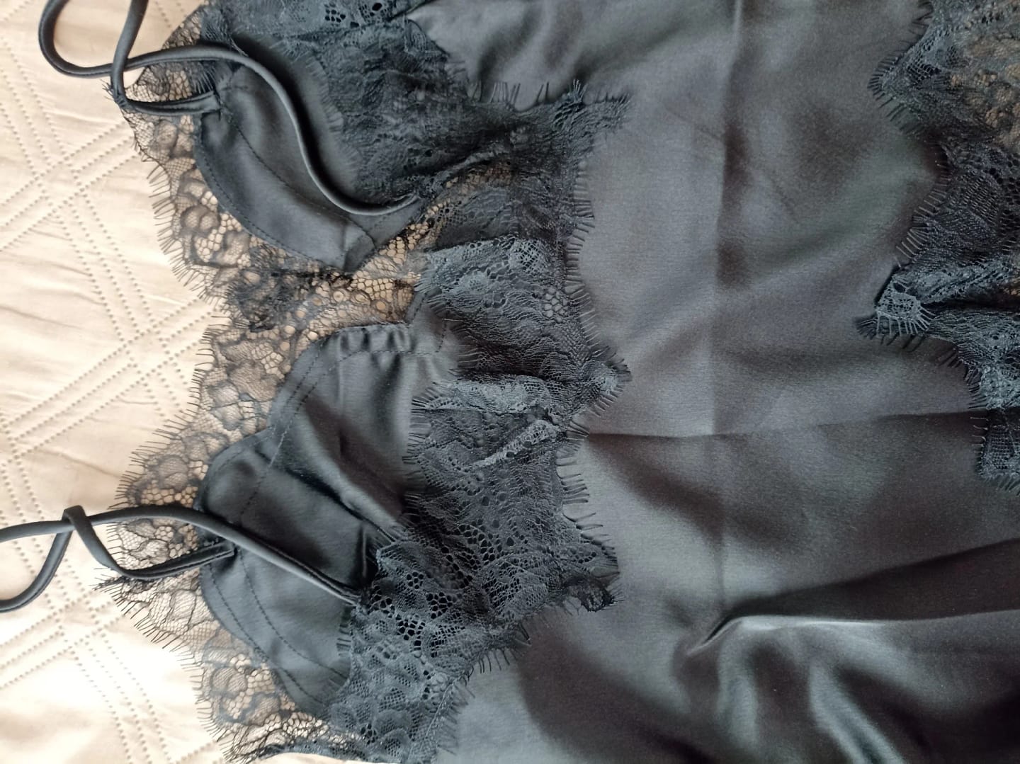 Customer photo review of Kara Asymmetric Satin Cami Top
