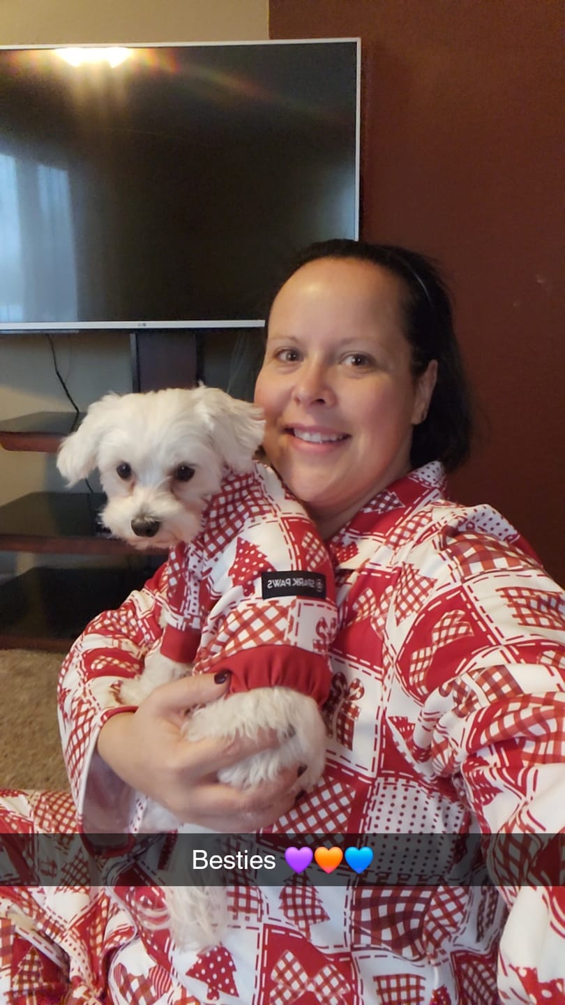 Customer photo review of Dog Christmas Pajama - Festive Patchwork
