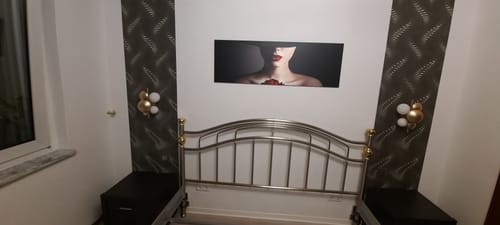 Customer photo review of Aluminiumbild gebürstet | Frau mit Hut & Rose | Panorama