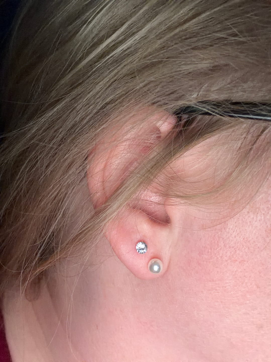 Customer photo review of Faux Pearl Studs Hypoallergenic Earrings for Sensitive Ears Made with Plastic Posts