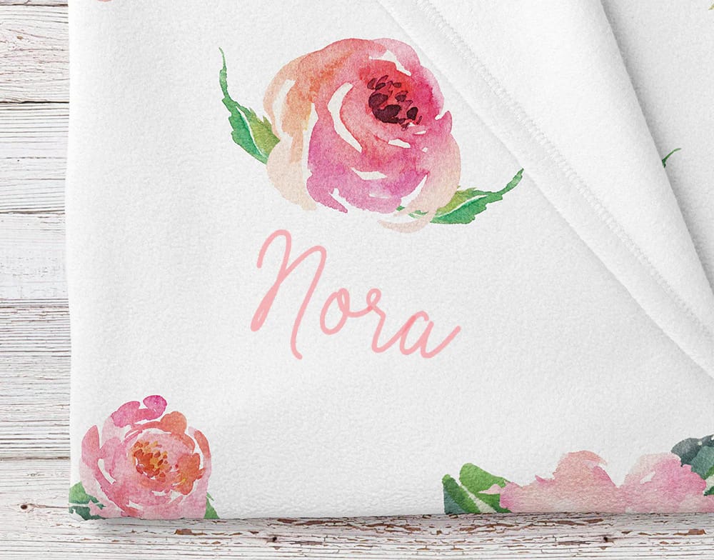 Customer photo review of Personalized Baby Girl Name Blanket, Floral watercolor print coral