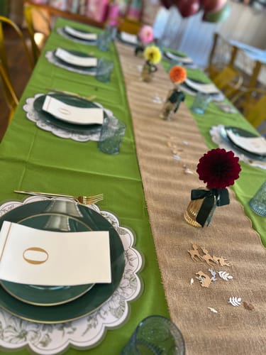 Customer photo review of Round Sage Green and Gold Plastic Plates | 10 Pack