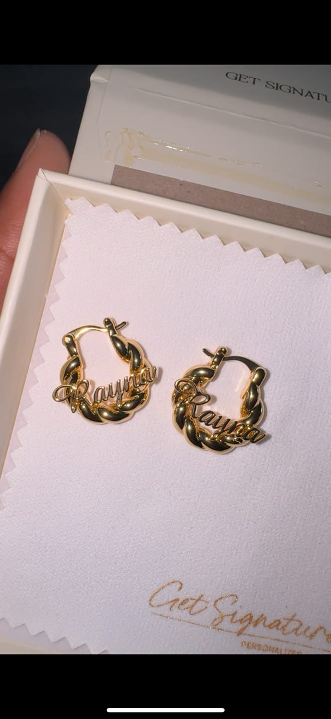 Customer photo review of Girl's Twisted Hoop Name Earrings