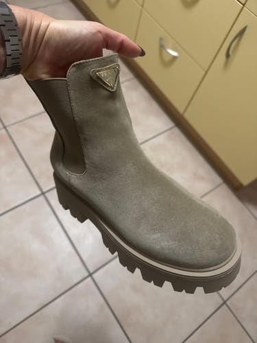 Customer photo review of Prada 25 Chelsea Boot Beige Suede Cowhide 501437