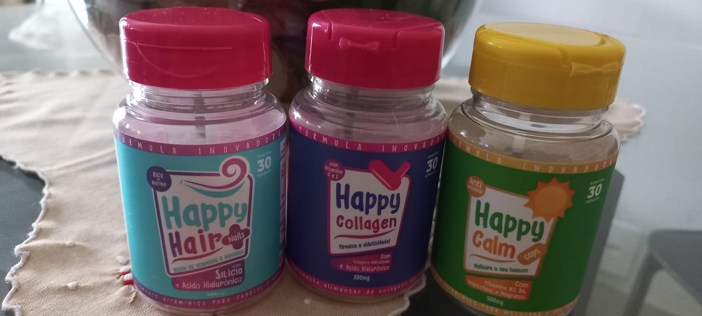 Customer photo review of Happy Hair 6 Potes + 6 Potes Grátis + 2 Colágenos + 1 Happy Calm (Total 15 Potes)