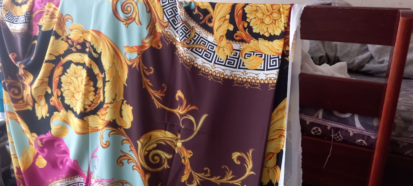 Customer photo review of Black Pink Fabric with Greek Key Print Design by Metre
