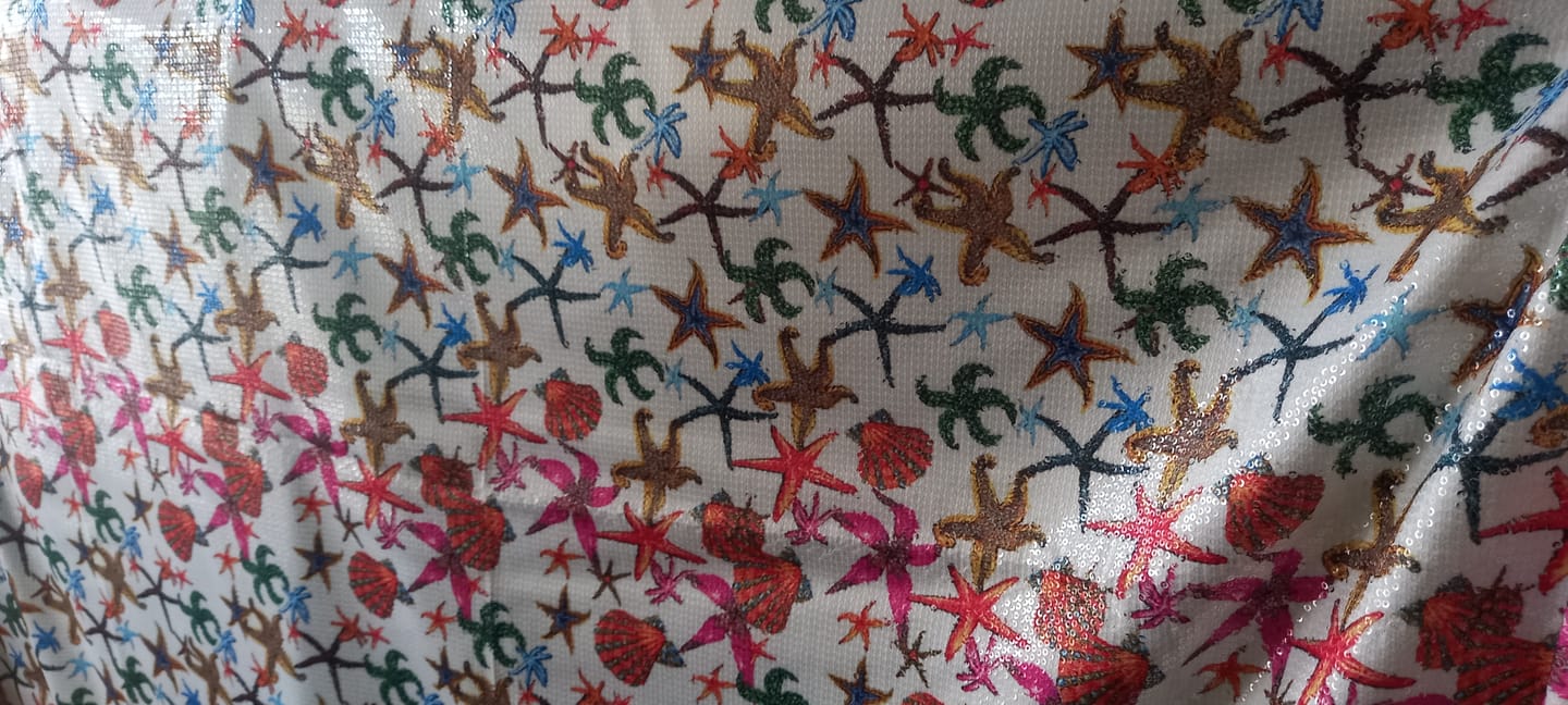 Customer photo review of Starfish & Seashell Sequin Fabric by the Metre
