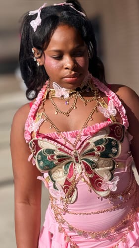 Customer photo review of Butterfly embroidery metal chain halter top with choker