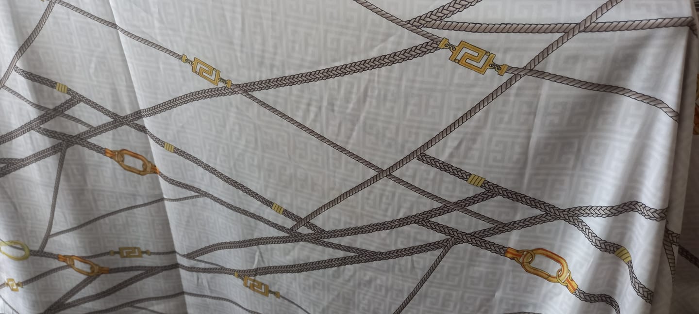 Customer photo review of Chain Print Satin Fabric in Beige & Gold