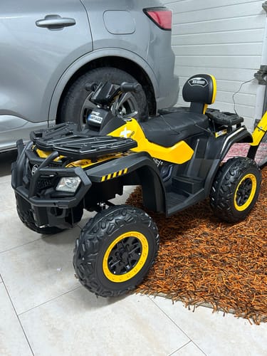 Reseña con foto de un cliente sobre PRÉ-VENDA Mota Elétrica para Criança QUAD XT 4x4 24v Amarela c/ RODAS DE BORRACHA & ASSENTO EM PELE