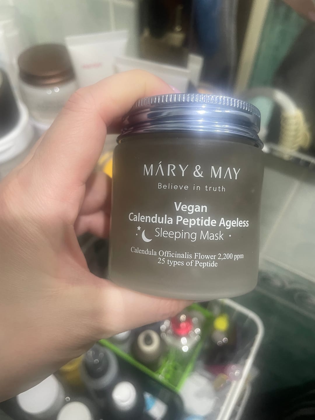 Customer photo review of Pretvecuma miega maska Mary&May Calendula Peptide Ageless Sleeping Mask