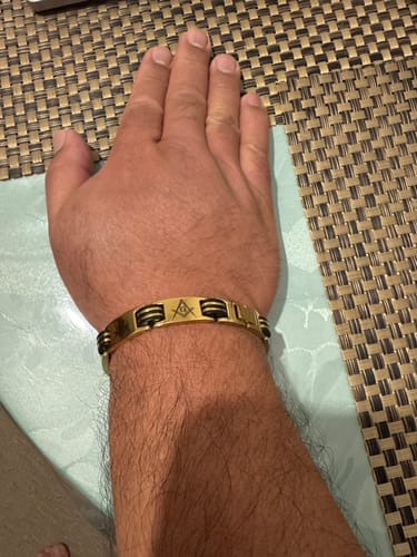 Customer photo review of Mens Masonic Bracelet Gold Titanium