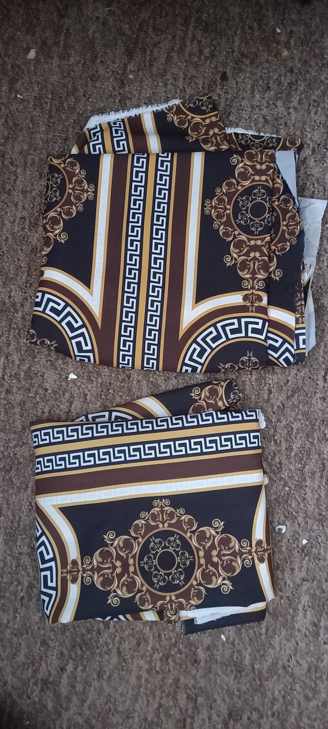 Customer photo review of Baroque Gold & Black Crepe Fabric by the Metre – Luxury Dressmaking