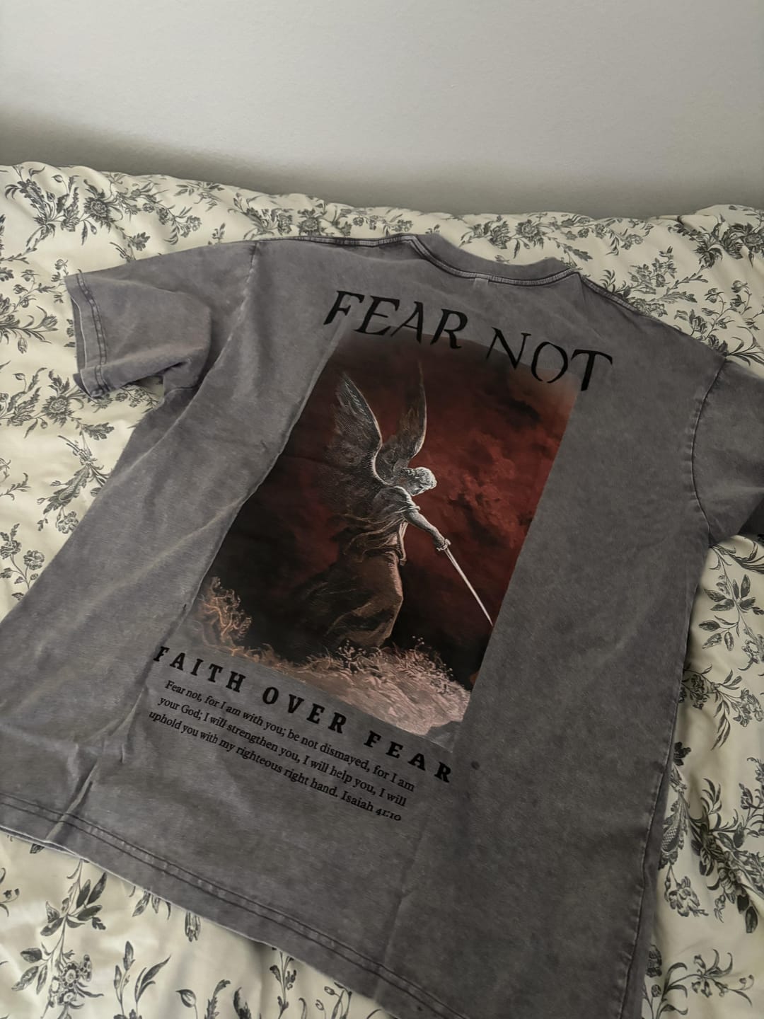 Customer photo review of Faith Over Fear Shirt - Acid Grey