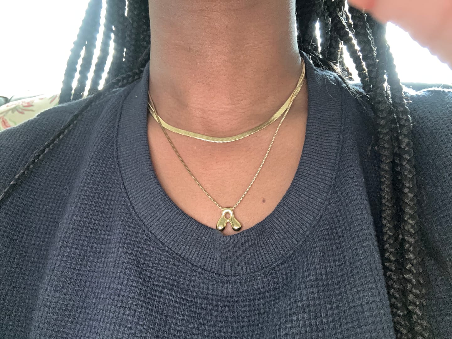 Customer photo review of Bubble Letter Necklace