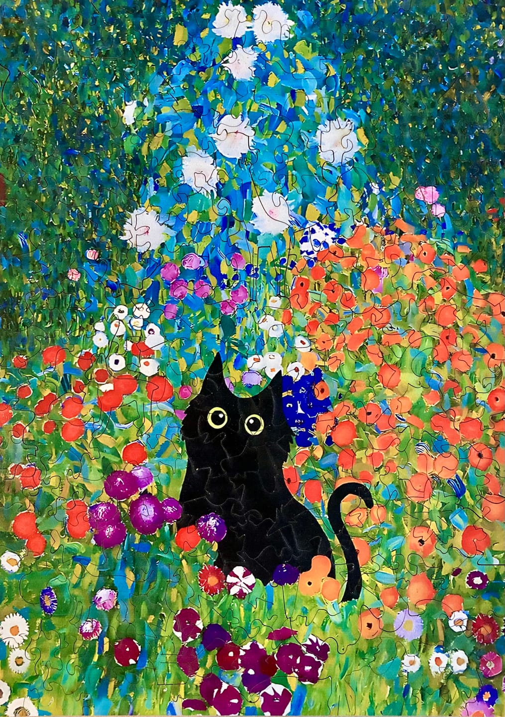 Customer photo review of Rubbyoo Black Cat In Flowers Garden - Wooden Jigsaw Puzzle