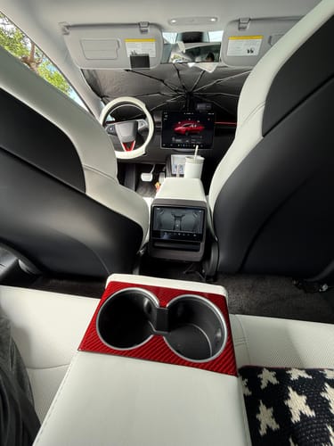 Customer photo review of Real Molded RED Carbon Fiber Rear Cup Holder Cover for Tesla Model 3 2023-2025 Highland