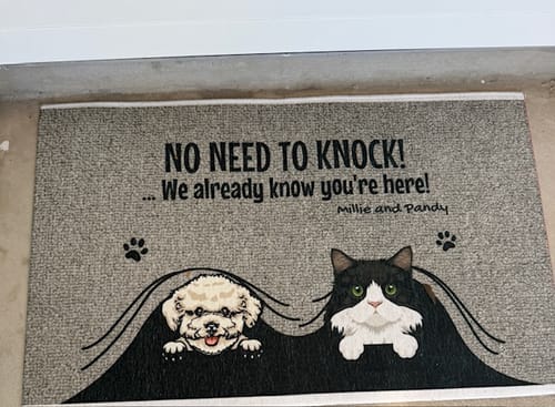 Customer photo review of No need to knock - Personalized Doormat