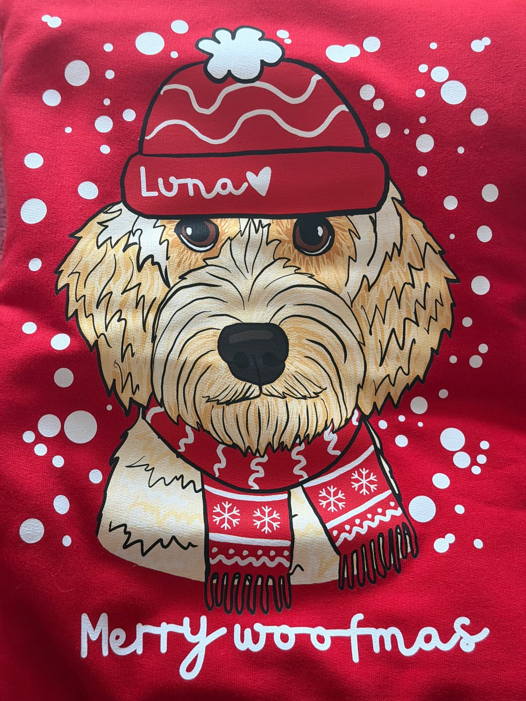 Customer photo review of Personalised Merry Woofmas Christmas Jumper