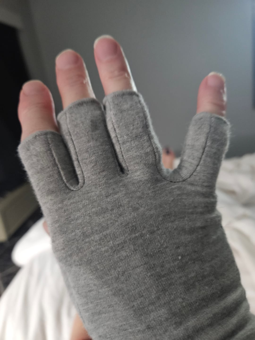 Customer photo review of Premium Bamboo Compression Gloves