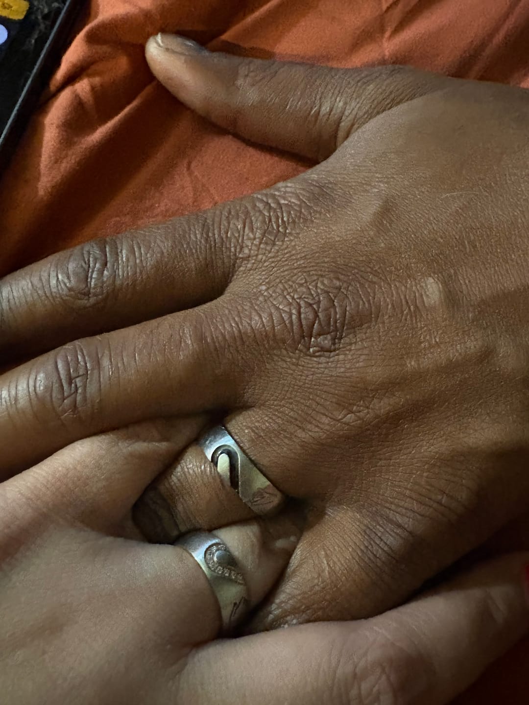 Customer photo review of Matching Diamond Heart Couples Rings