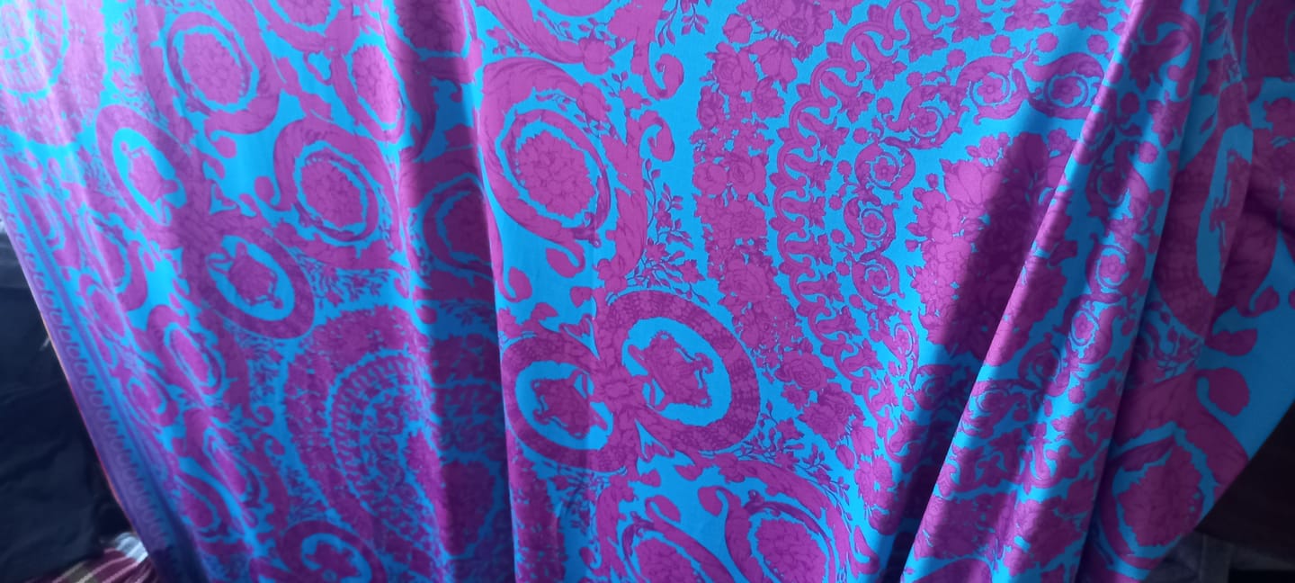 Customer photo review of Baroque Floral Lycra Stretch Fabric Turquoise Pink by the Metre