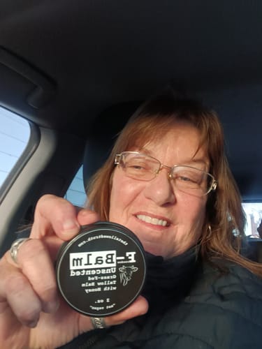 Customer photo review of F-Balm - Anti-Aging Tallow Balm - Black Label (UNSCENTED) - 2 oz.