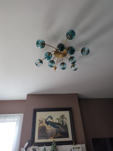 Customer photo review of Glam Bloom 12-Light Blue Glass Bubble Semi Flush Chandelier