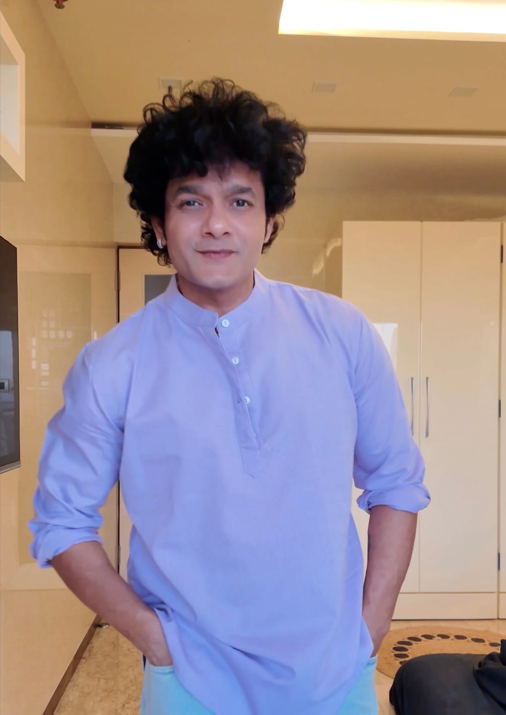 Customer photo review of Men Lilac Airy Linen Short Kurta