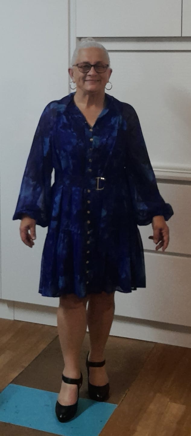 Customer photo review of Mica Dress in Blue Watercolour Chiffon